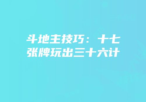 斗地主技巧：十七张牌玩出三十六计