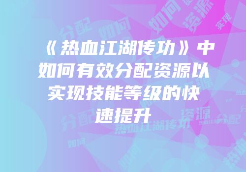 《热血江湖传功》中如何有效分配资源以实现技能等级的快速提升