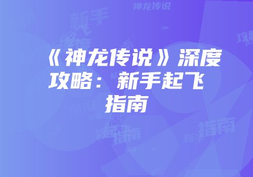 《神龙传说》深度攻略：新手起飞指南
