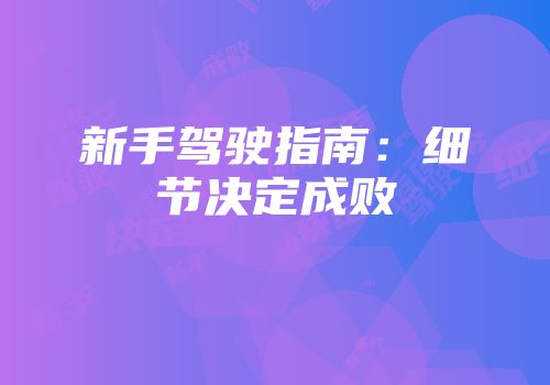 新手驾驶指南：细节决定成败