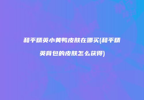 和平精英小黄鸭皮肤在哪买(和平精英背包的皮肤怎么获得)