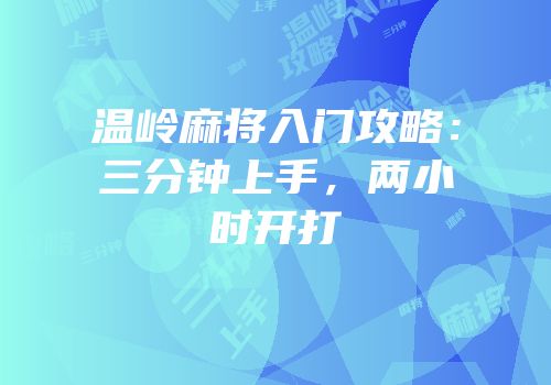 温岭麻将入门攻略：三分钟上手，两小时开打