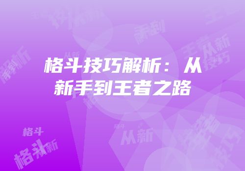 格斗技巧解析：从新手到王者之路