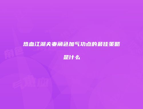 热血江湖夫妻角色加气功点的最佳策略是什么