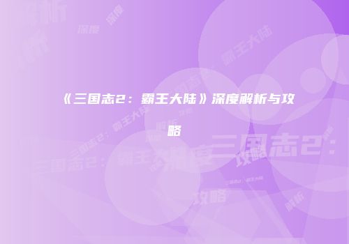 《三国志2：霸王大陆》深度解析与攻略