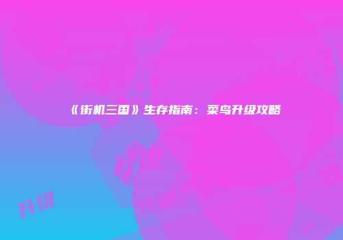 《街机三国》生存指南：菜鸟升级攻略