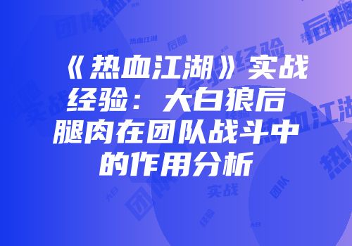 《热血江湖》实战经验：大白狼后腿肉在团队战斗中的作用分析