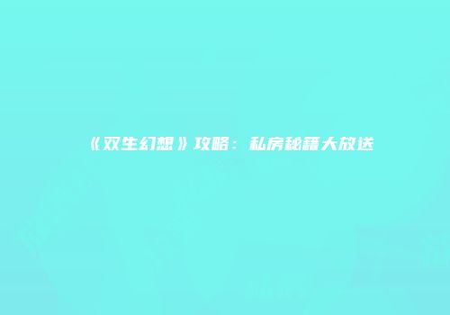 《双生幻想》攻略：私房秘籍大放送