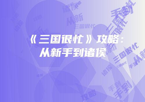 《三国很忙》攻略：从新手到诸侯