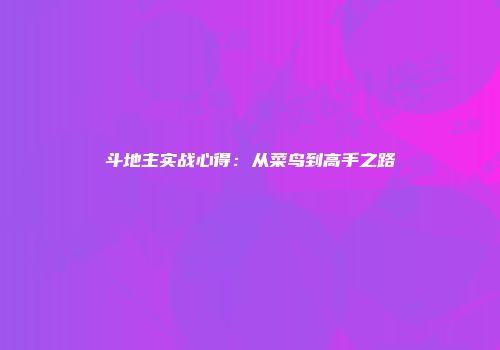 斗地主实战心得：从菜鸟到高手之路