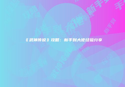 《武神传说》攻略：新手到大佬经验分享
