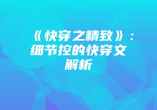 《快穿之精致》：细节控的快穿文解析