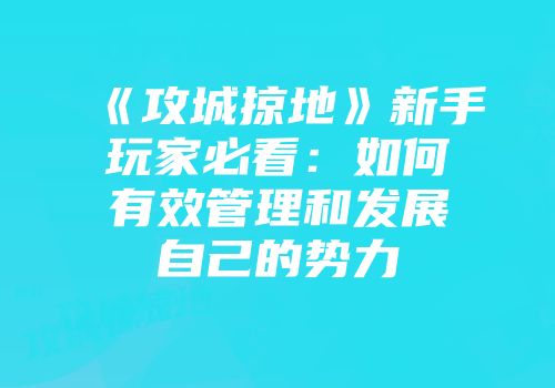 《攻城掠地》新手玩家必看：如何有效管理和发展自己的势力