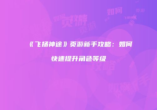 《飞扬神途》页游新手攻略：如何快速提升角色等级