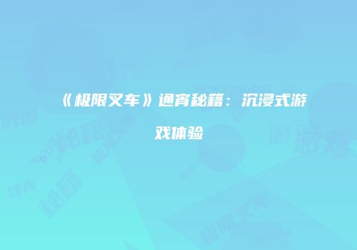 《极限叉车》通宵秘籍：沉浸式游戏体验