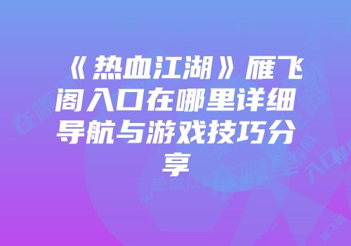 《热血江湖》雁飞阁入口在哪里详细导航与游戏技巧分享