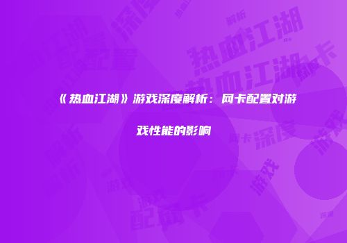 《热血江湖》游戏深度解析：网卡配置对游戏性能的影响