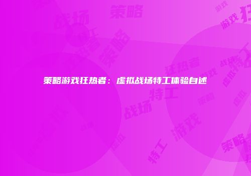 策略游戏狂热者：虚拟战场特工体验自述
