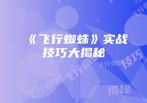 《飞行蜘蛛》实战技巧大揭秘