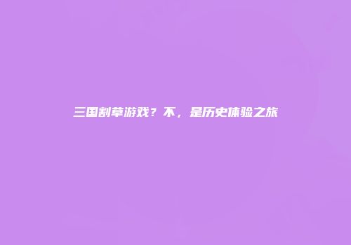 三国割草游戏？不，是历史体验之旅