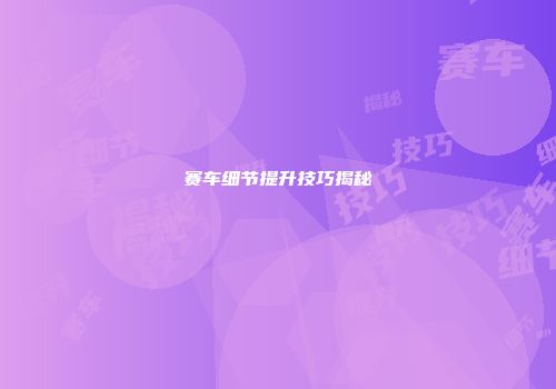 赛车细节提升技巧揭秘
