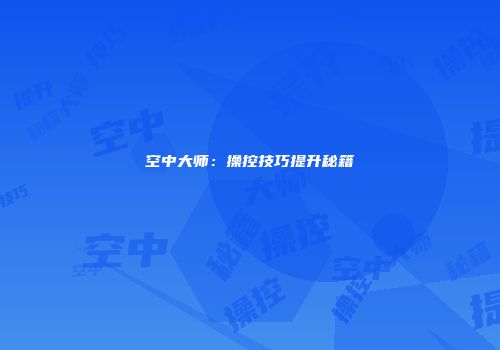空中大师：操控技巧提升秘籍