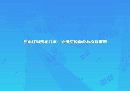 热血江湖玩家分享：卡墙后的自救与应对策略