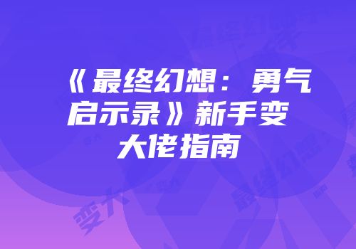 《最终幻想：勇气启示录》新手变大佬指南