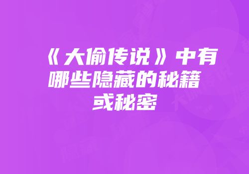 《大偷传说》中有哪些隐藏的秘籍或秘密