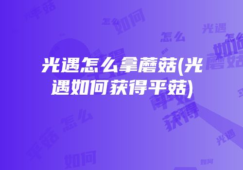 光遇怎么拿蘑菇(光遇如何获得平菇)