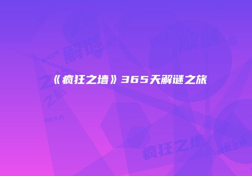 《疯狂之墙》365天解谜之旅