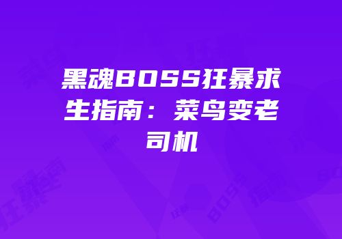 黑魂BOSS狂暴求生指南：菜鸟变老司机