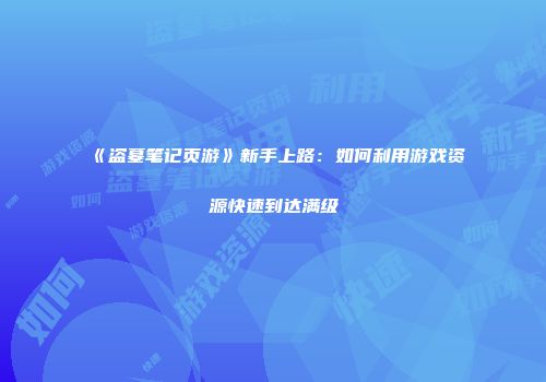 《盗墓笔记页游》新手上路：如何利用游戏资源快速到达满级