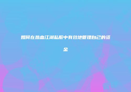 如何在热血江湖私服中有效地管理自己的资金