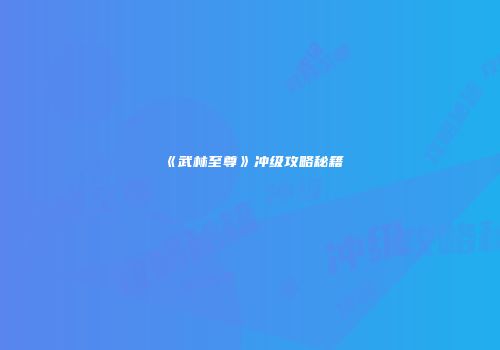 《武林至尊》冲级攻略秘籍