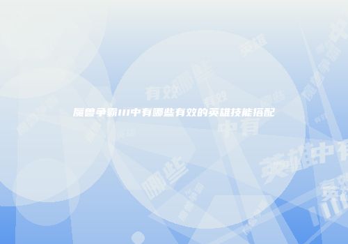 魔兽争霸III中有哪些有效的英雄技能搭配