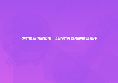 小本创业项目指南：低成本高回报的创业选择