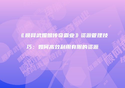 《顺网武媚娘传奇霸业》资源管理技巧：如何高效利用有限的资源