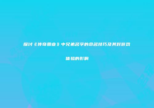 探讨《传奇霸业》中兄弟名字的命名技巧及其对游戏体验的影响
