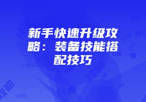 新手快速升级攻略：装备技能搭配技巧
