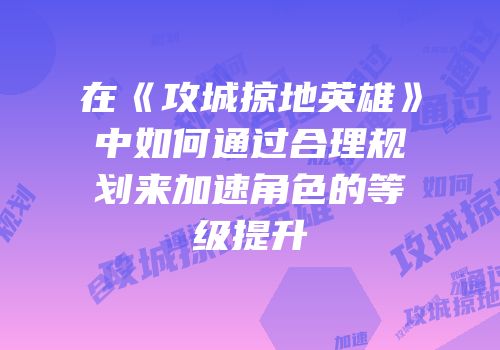 在《攻城掠地英雄》中如何通过合理规划来加速角色的等级提升
