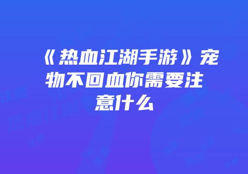 《热血江湖手游》宠物不回血你需要注意什么
