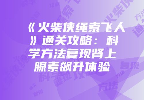 《火柴侠绳索飞人》通关攻略：科学方法复现肾上腺素飙升体验