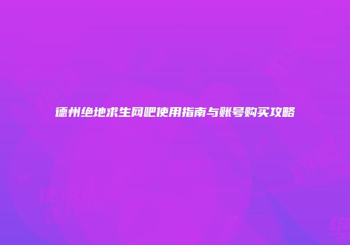 德州绝地求生网吧使用指南与账号购买攻略