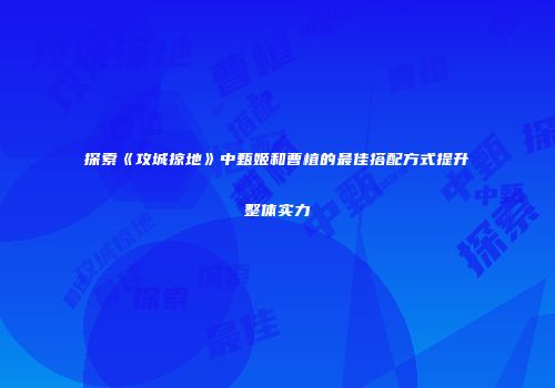 探索《攻城掠地》中甄姬和曹植的最佳搭配方式提升整体实力