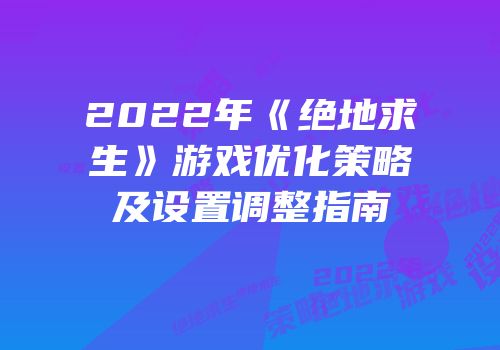 2022年《绝地求生》游戏优化策略及设置调整指南