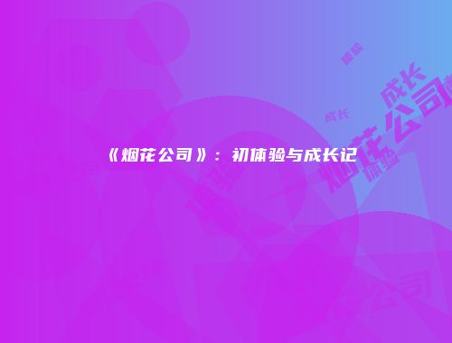 《烟花公司》：初体验与成长记