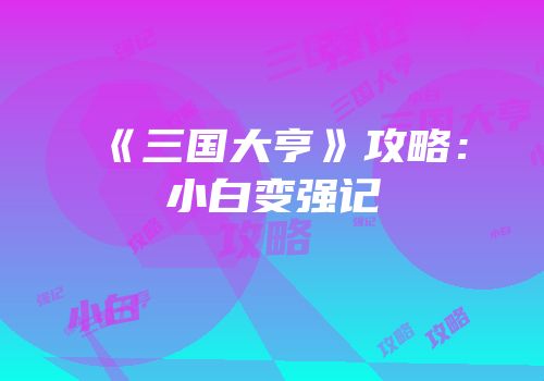 《三国大亨》攻略：小白变强记