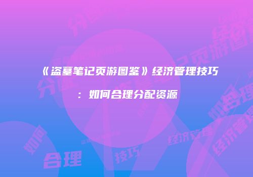 《盗墓笔记页游图鉴》经济管理技巧：如何合理分配资源