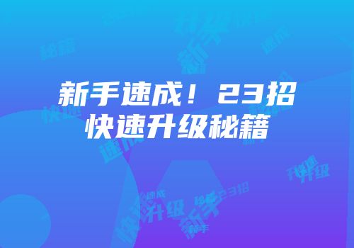 新手速成！23招快速升级秘籍